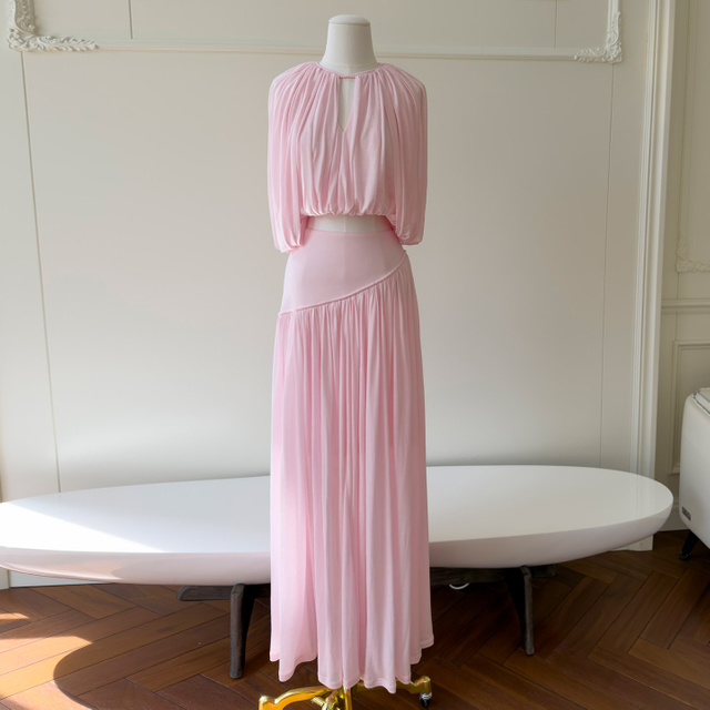 Soft Pink Pleated Two-Piece Set8492