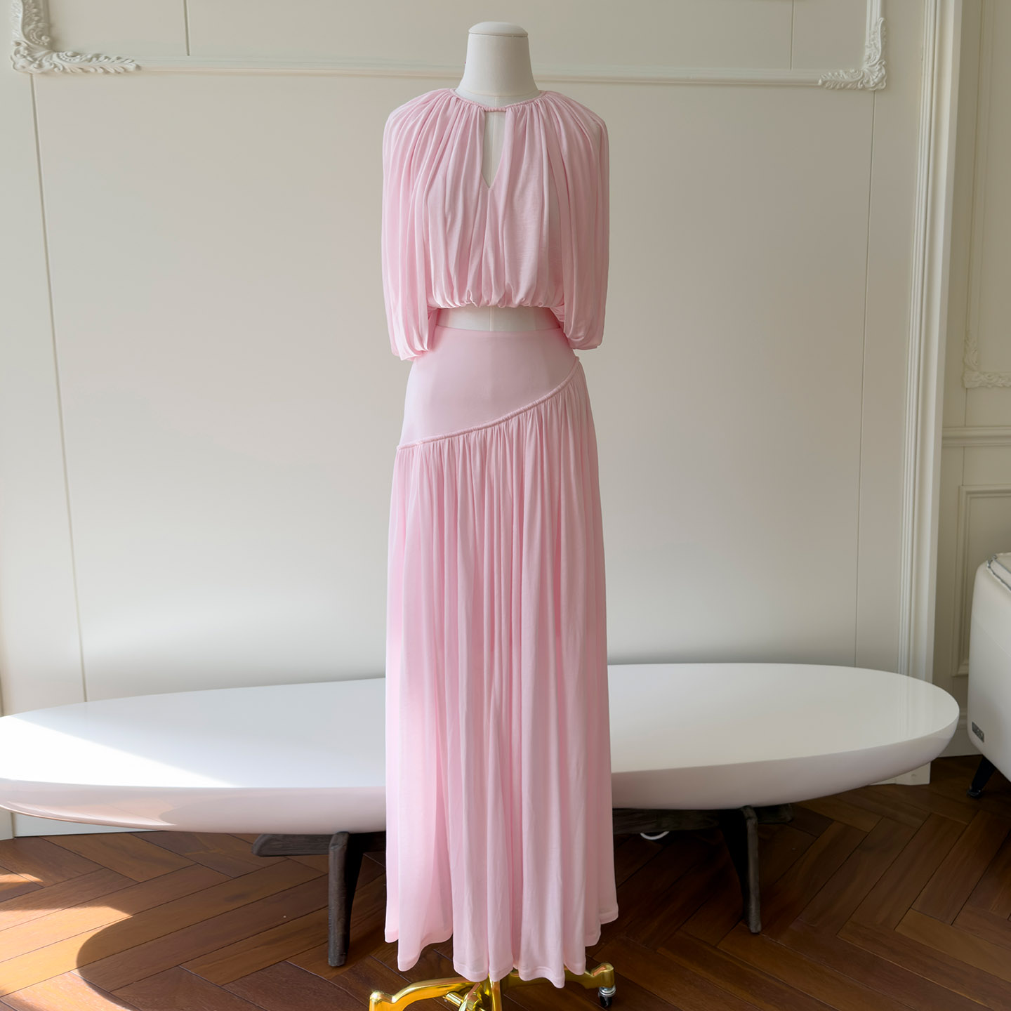 Soft Pink Pleated Two-Piece Set8492