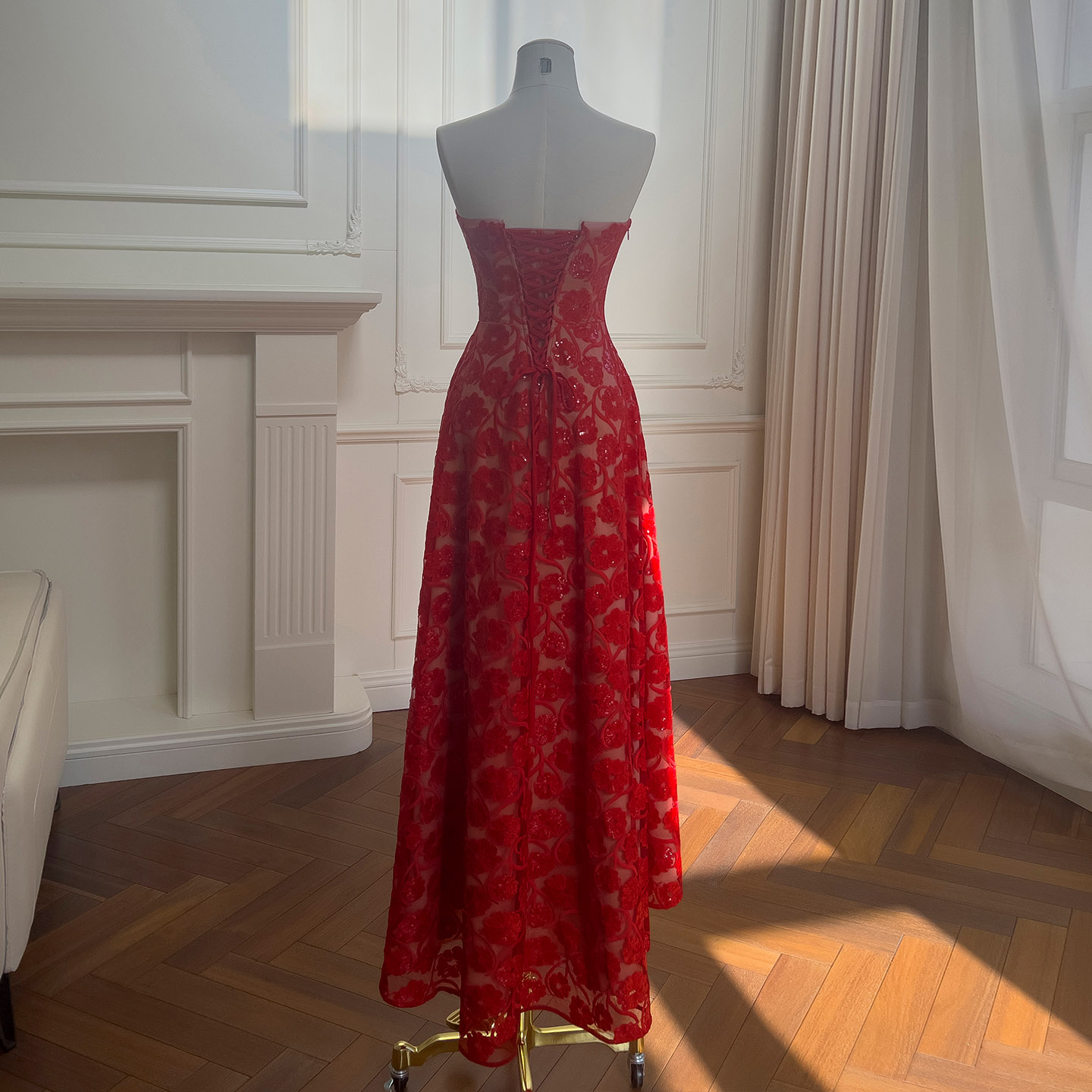Vibrant Vintage Red Rose Lace Dress69523