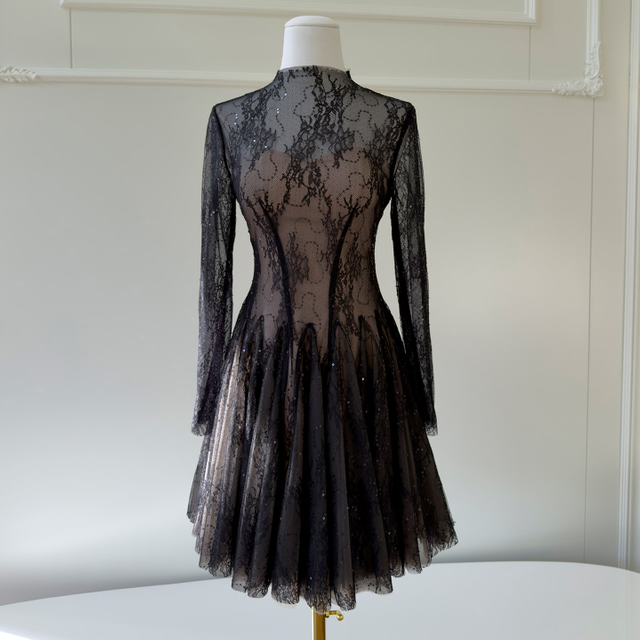 Atmospheric Black Lace Sheer Dress69804
