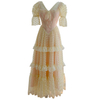 French Retro Pale Yellow Lace Dress69677