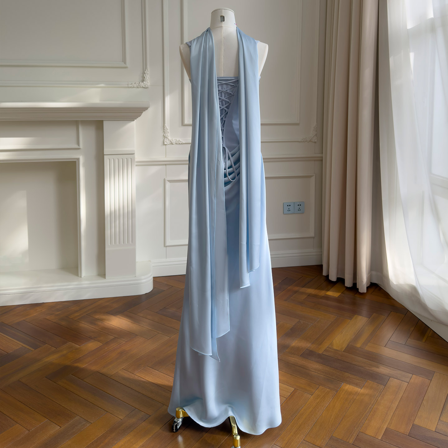 Chilly & Elegant Ice Blue Halter Neck Dress69726