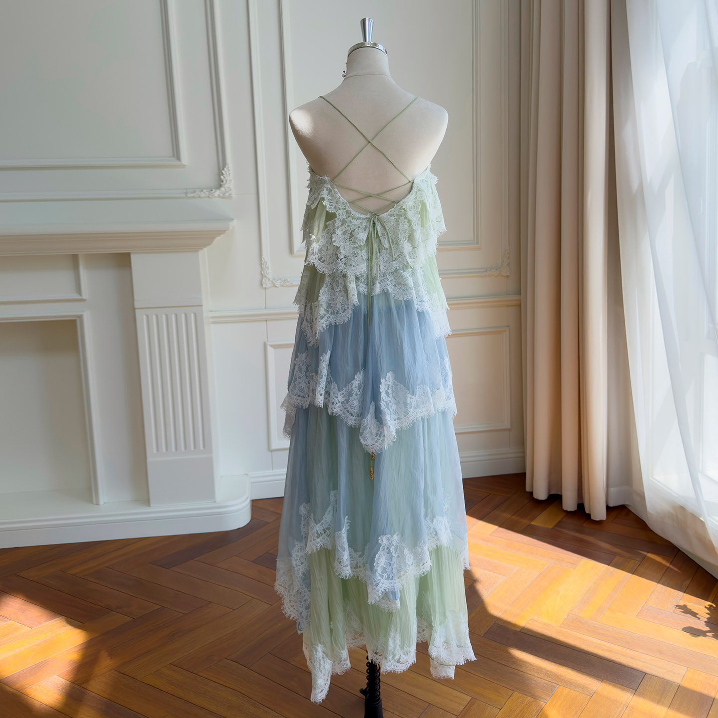 Dreamy Green-Blue Gradient Lace Dress69751