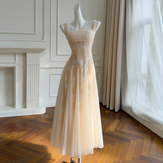 Vintage-Inspired Square Neck Cami Tulle Dress69720