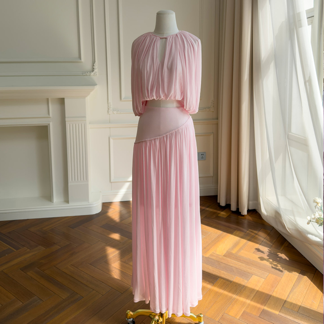 Soft Pink Pleated Two-Piece Set8492