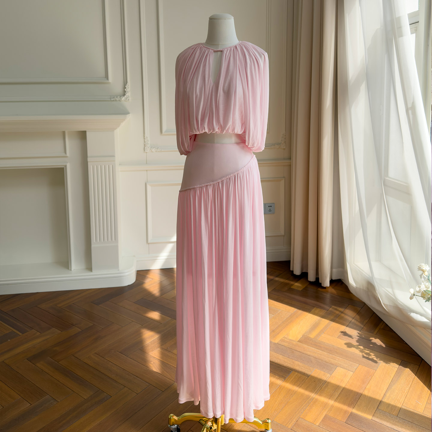 Soft Pink Pleated Two-Piece Set8492