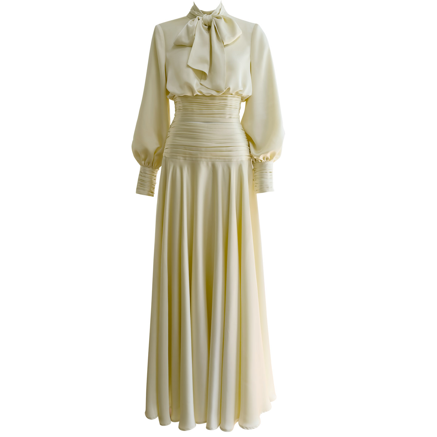 Cream Yellow Vintage Dress with Neck Bow & Cinched Waist71529+51442