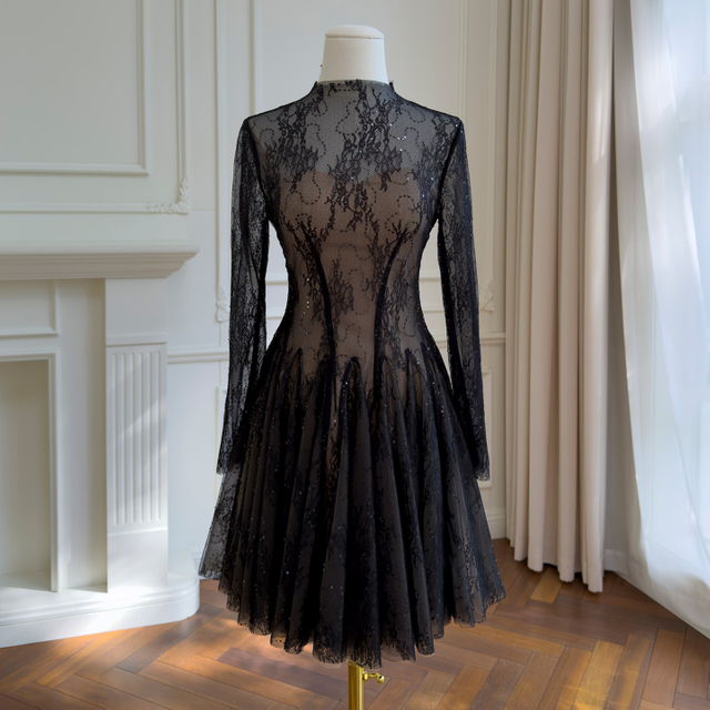 Atmospheric Black Lace Sheer Dress69804