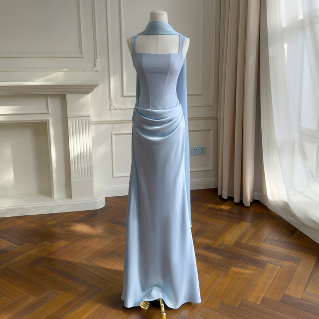 Chilly & Elegant Ice Blue Halter Neck Dress69726