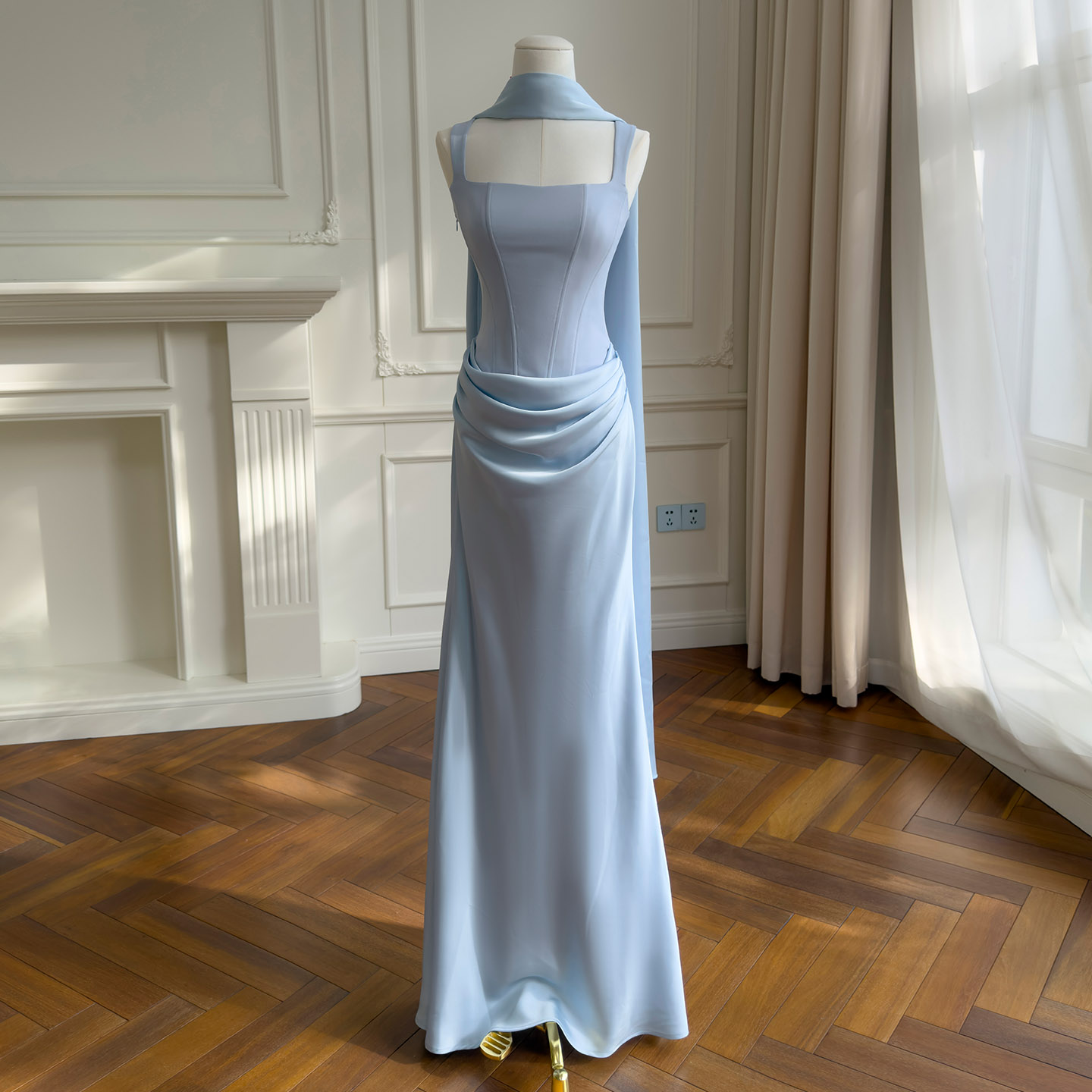 Chilly & Elegant Ice Blue Halter Neck Dress69726