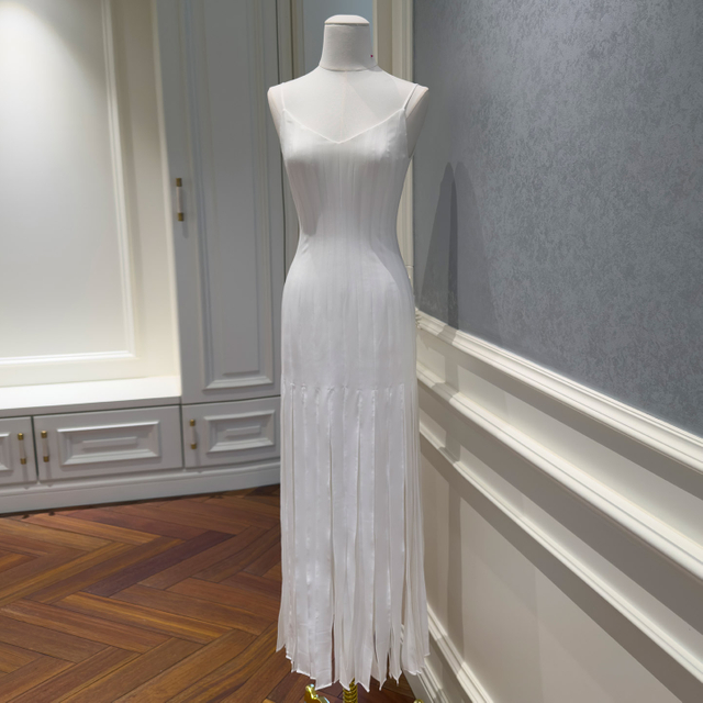 Elegant White Camisole Pleated Dress69781