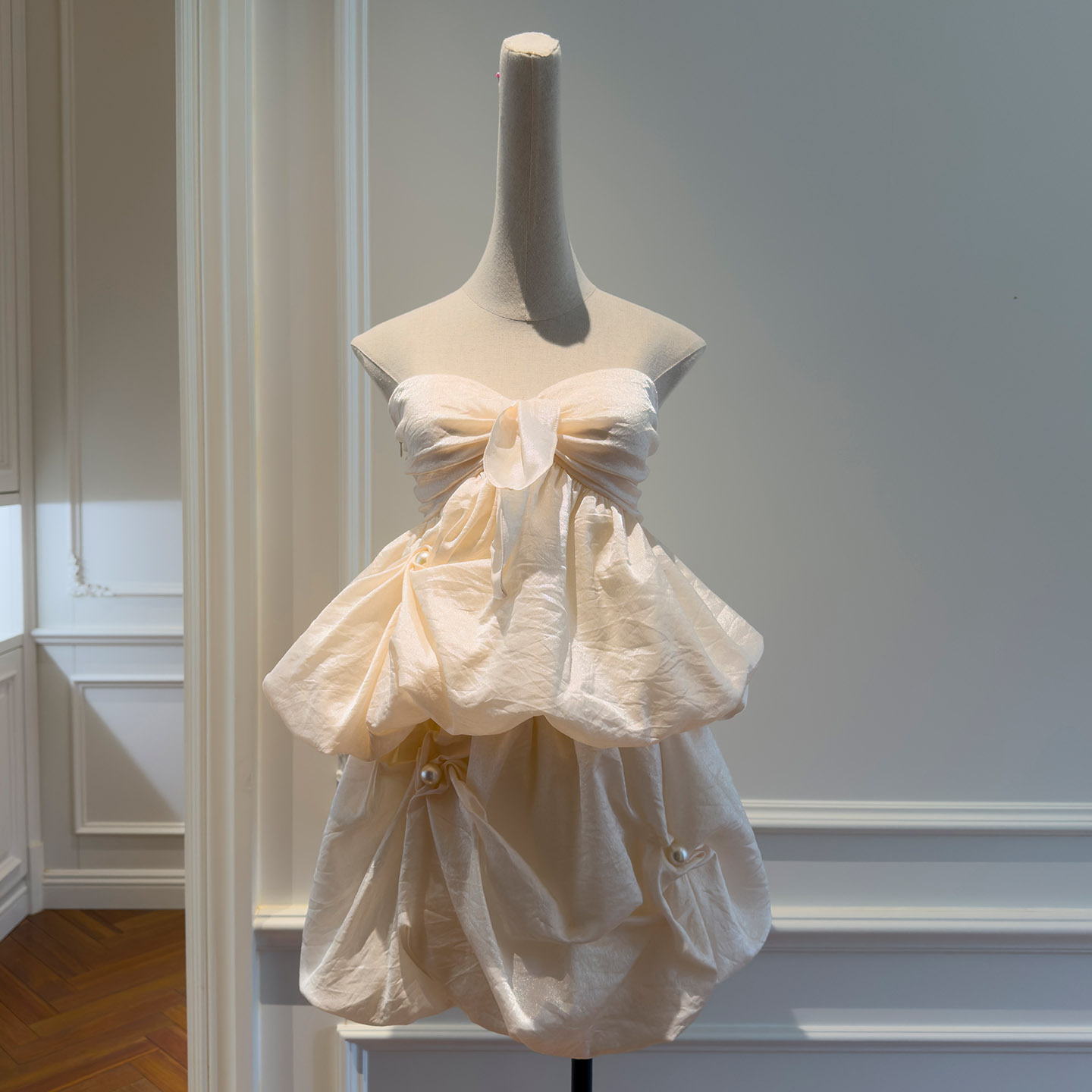 Sweet Light Apricot Strapless Bustier Bubble Skirt Set8483