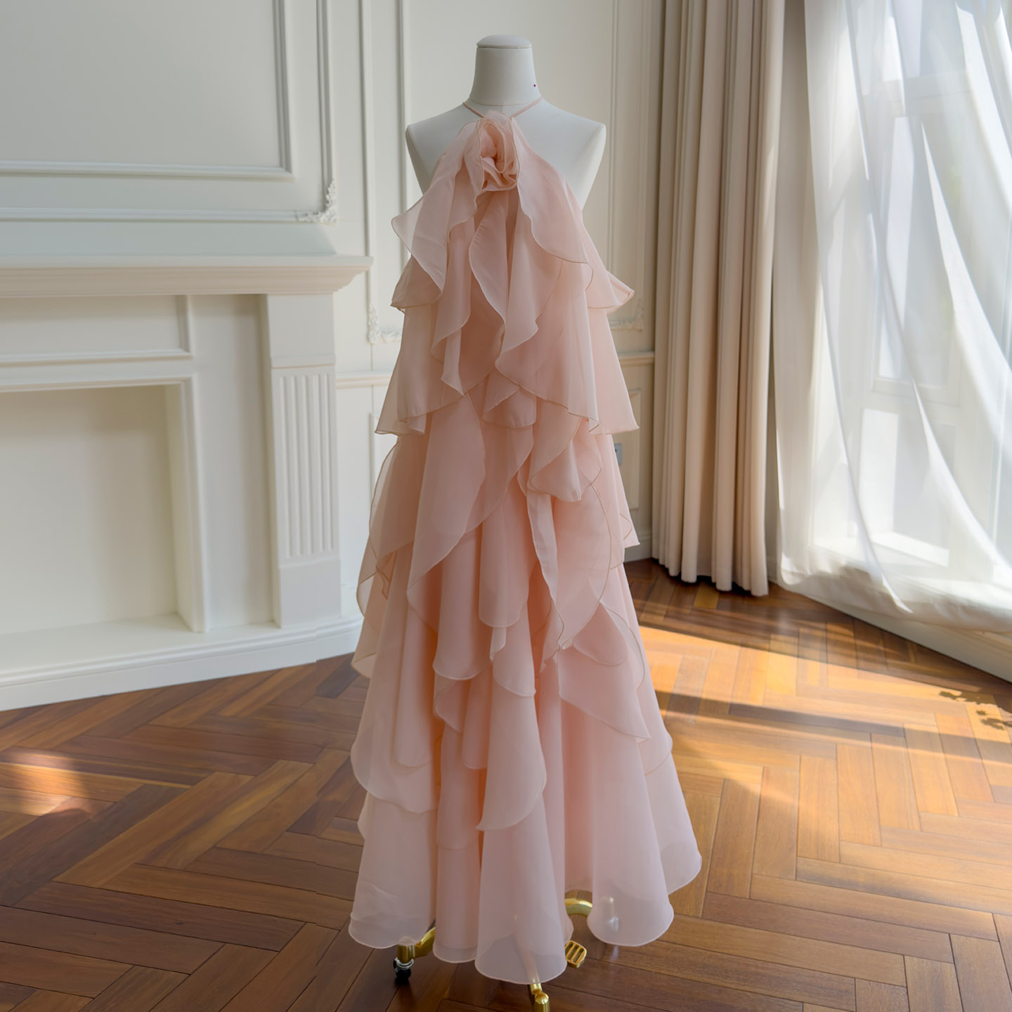Blush Pink Halter Neck Maxi Dress with 3D Floral69739
