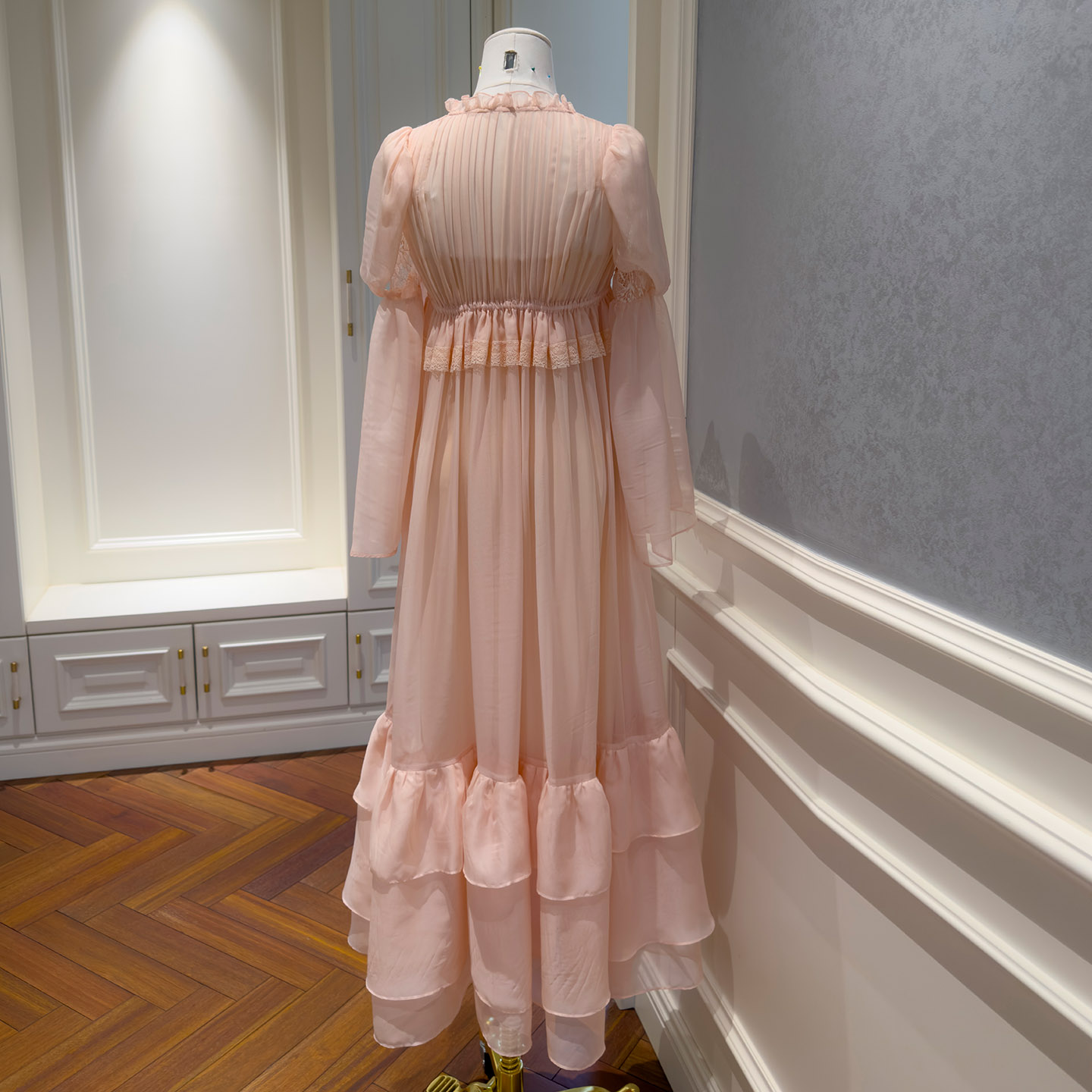 Blush Pink Lazy Pleated Tulle Midi Dress69703