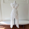 White Flutter-Sleeve Irregular Ruffle Maxi Dress69724