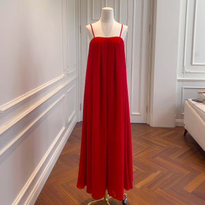 Red Chiffon Spaghetti Strap Maxi Dress with Lazy Chic Vibe69506