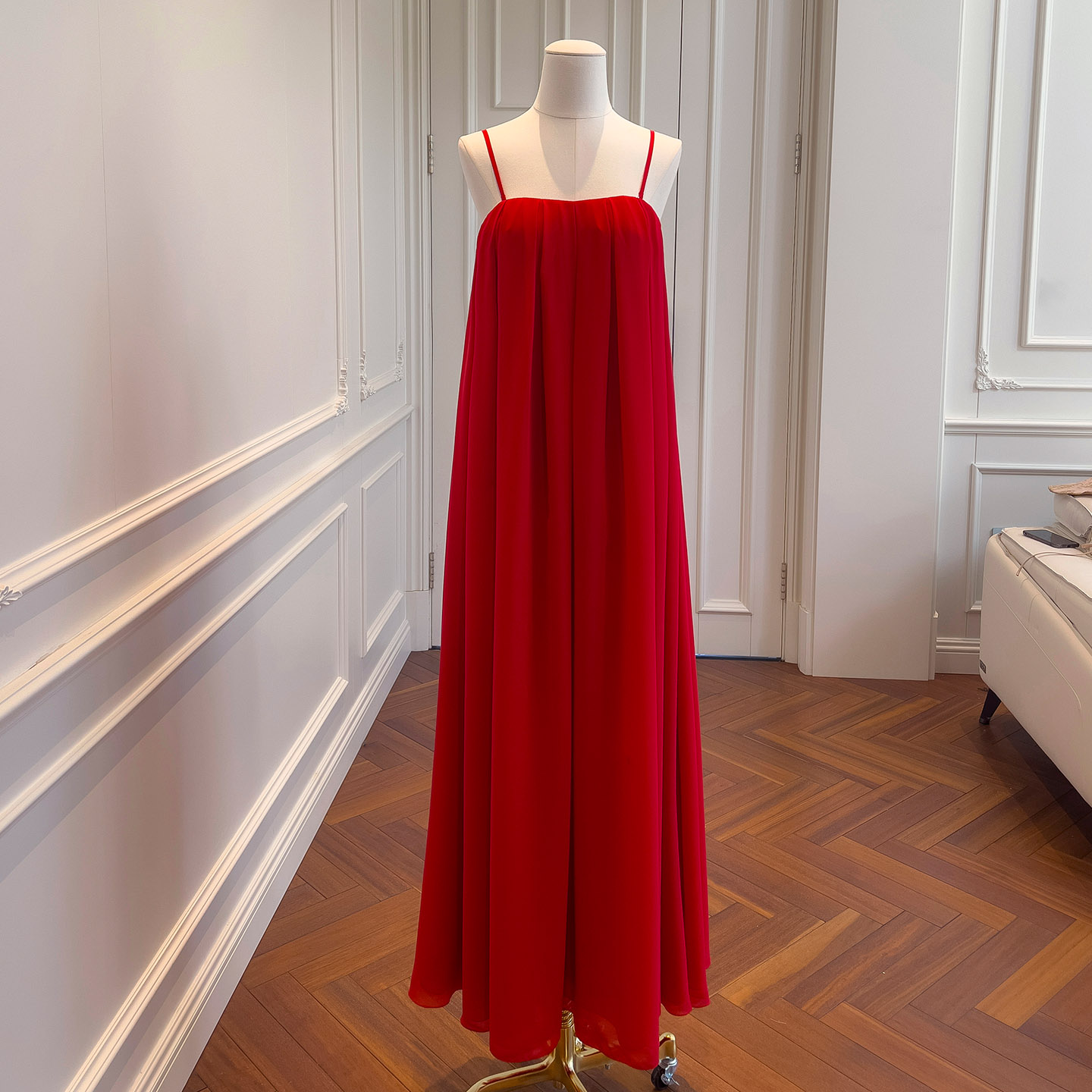 Red Chiffon Spaghetti Strap Maxi Dress with Lazy Chic Vibe69506