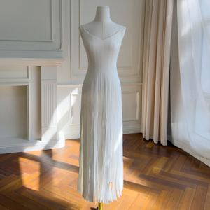 Elegant White Camisole Pleated Dress69781