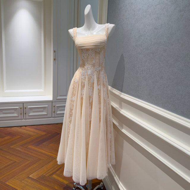 Vintage-Inspired Square Neck Cami Tulle Dress69720