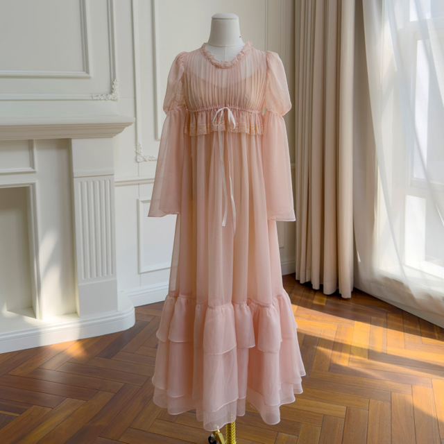 Blush Pink Lazy Pleated Tulle Midi Dress69703