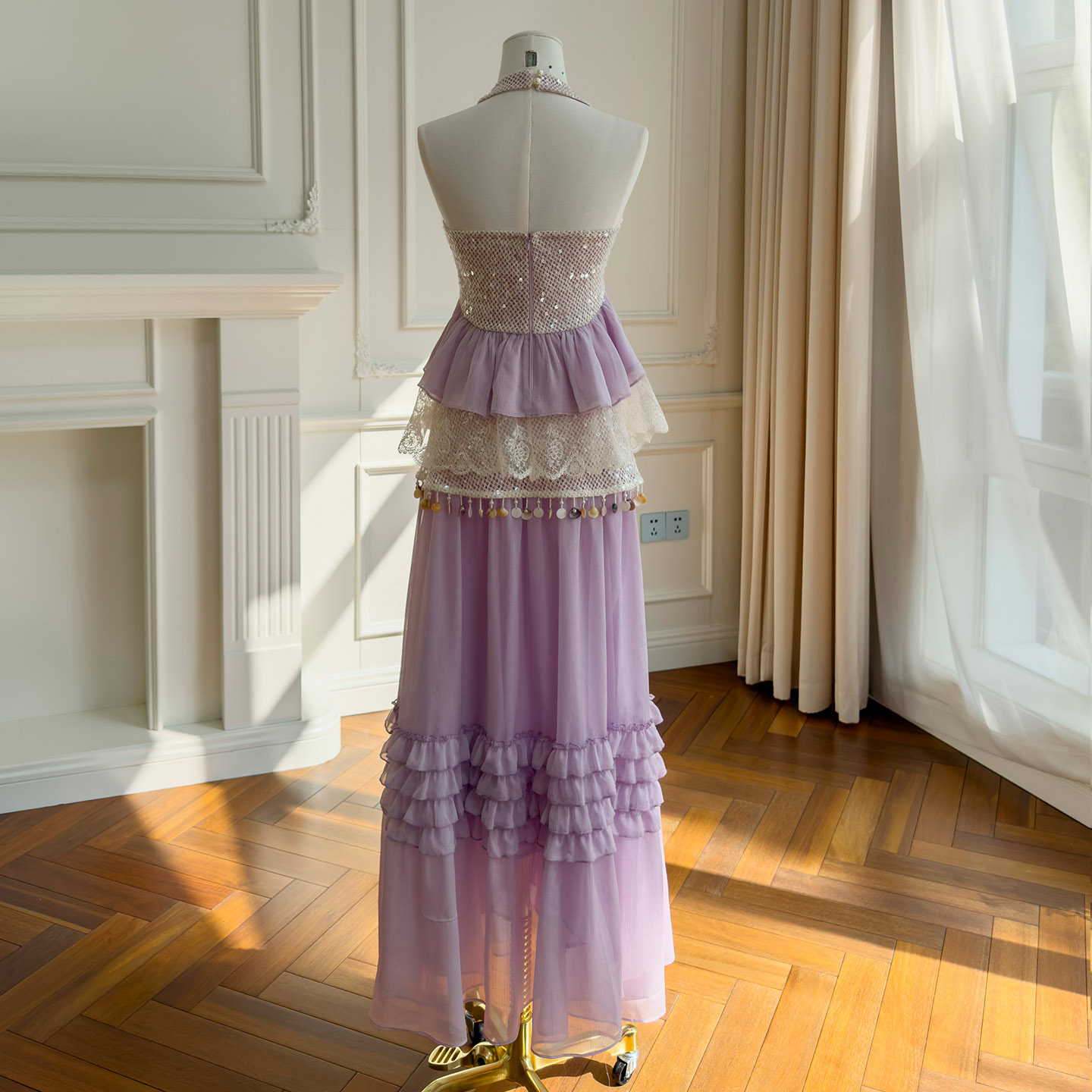 Lavender Halter Tulle Tiered Maxi Dress51445+71531