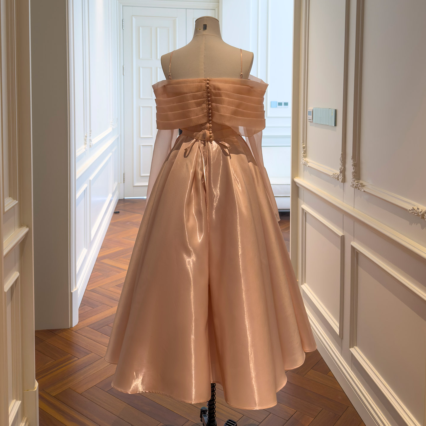 Peach Off-Shoulder A-Line Dress with Sheen Tulle71510+69319