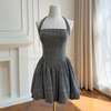 Sweet & Edgy Grey Halter Neck Skater Dress69782