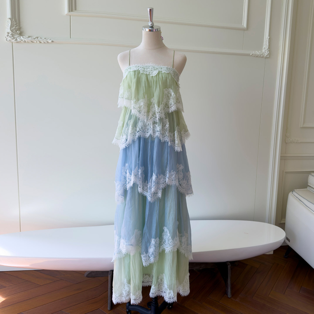 Dreamy Green-Blue Gradient Lace Dress69751