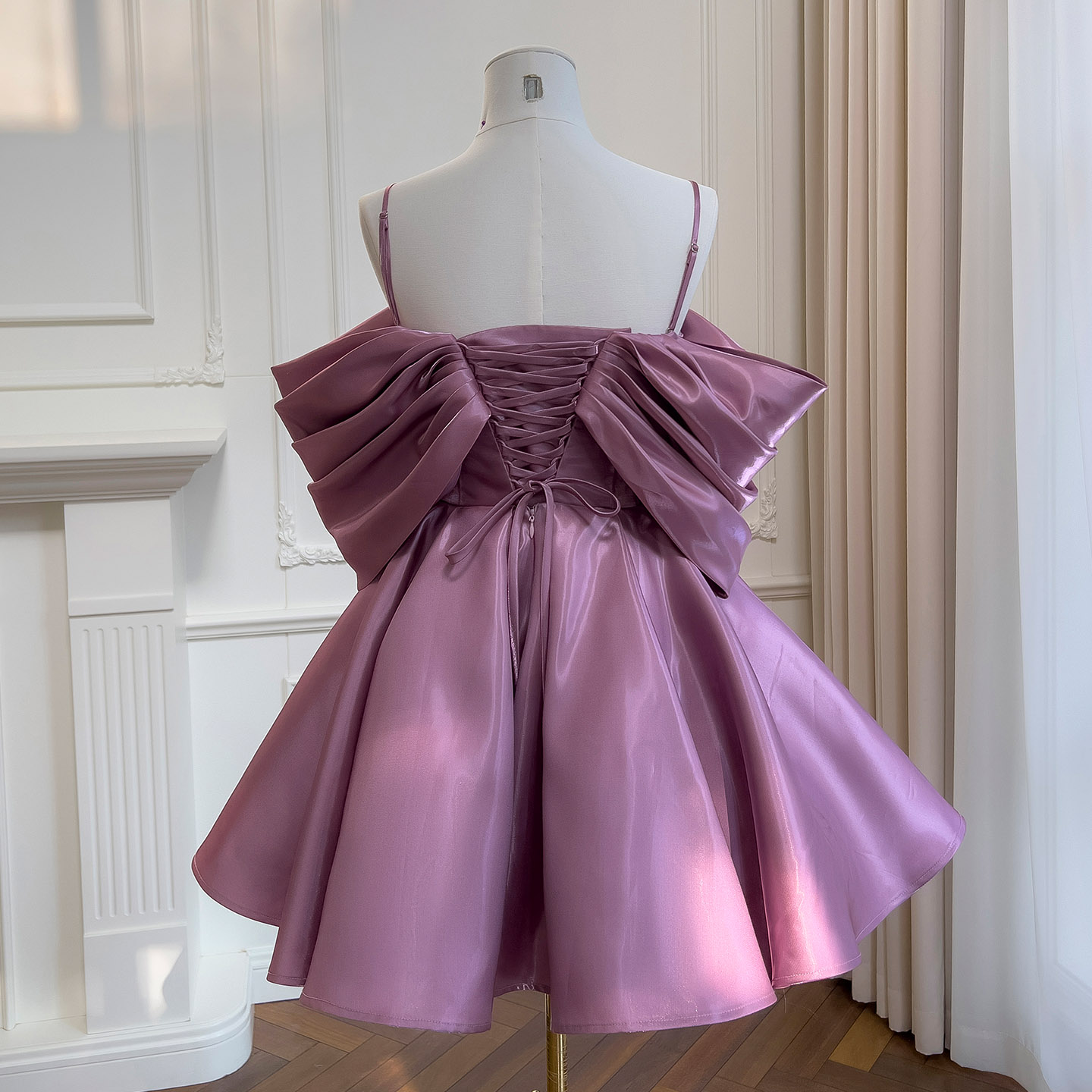 Sweet & Whimsical Satin Spaghetti Strap Cocktail Dress69458