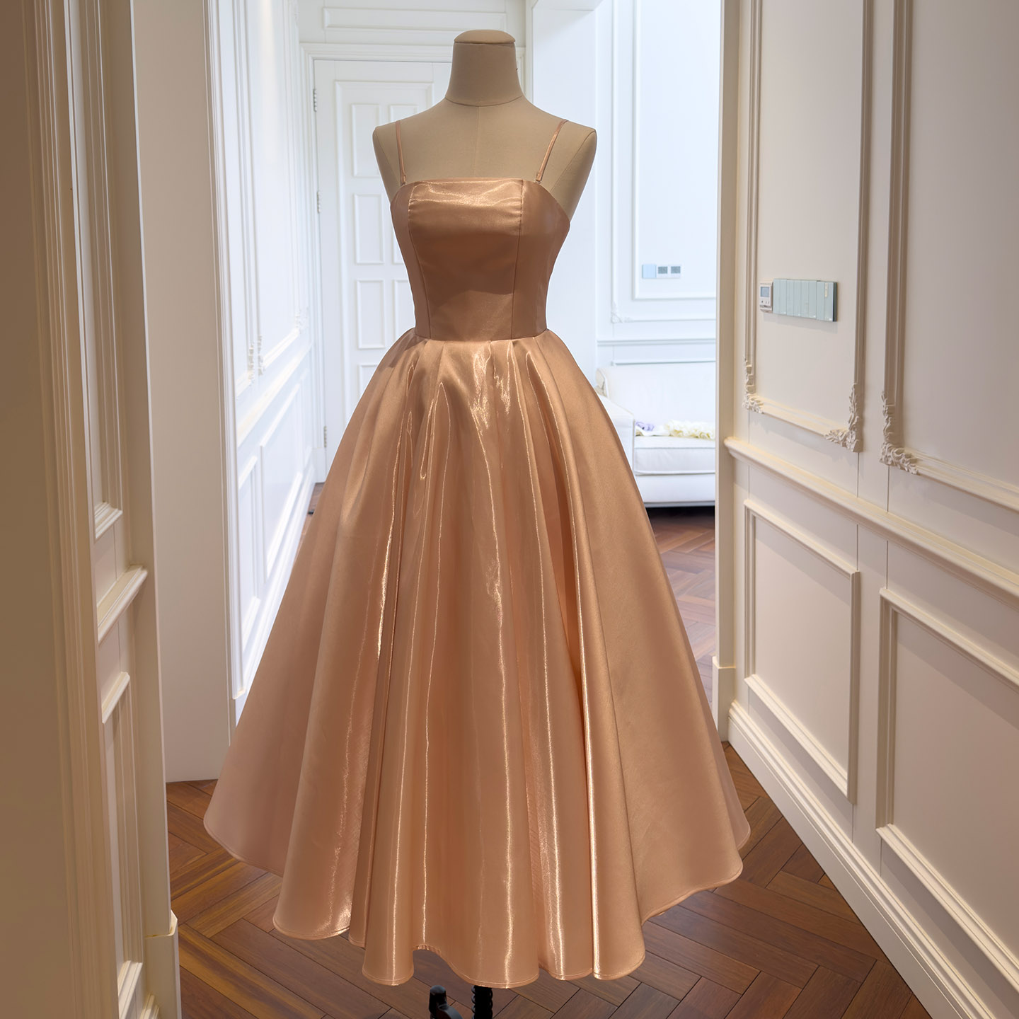 Peach Off-Shoulder A-Line Dress with Sheen Tulle71510+69319