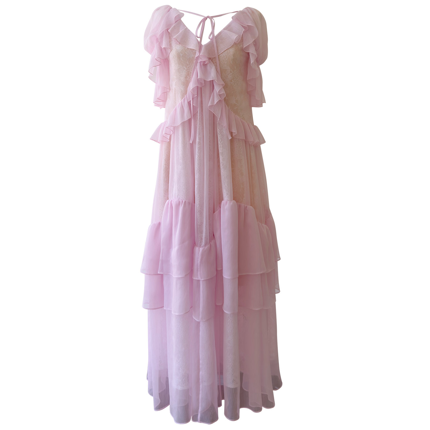 Soft Blush Pink Tie Detail Ruffle Maxi Dress69766