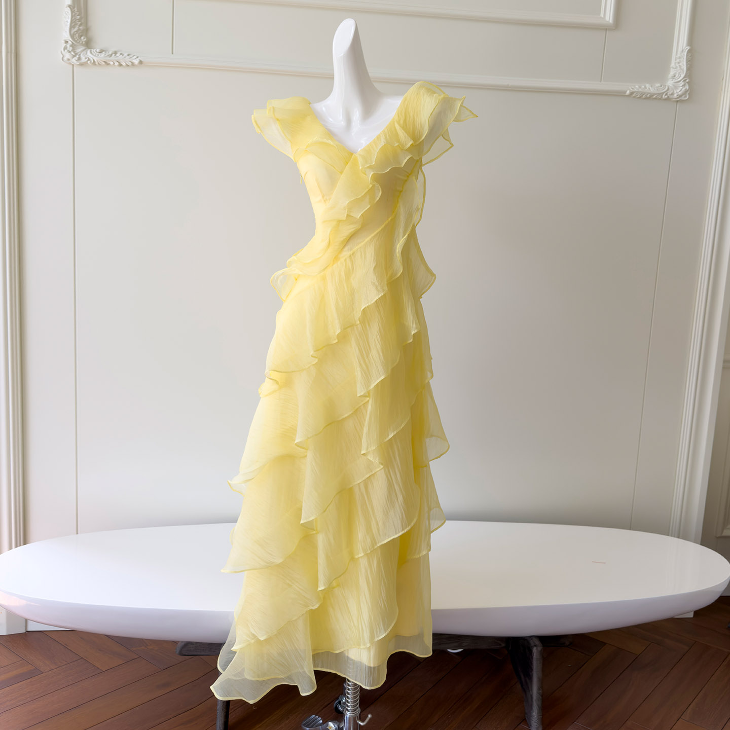 Bright & Gentle Pale Yellow Ruffled Tiered Dress69777