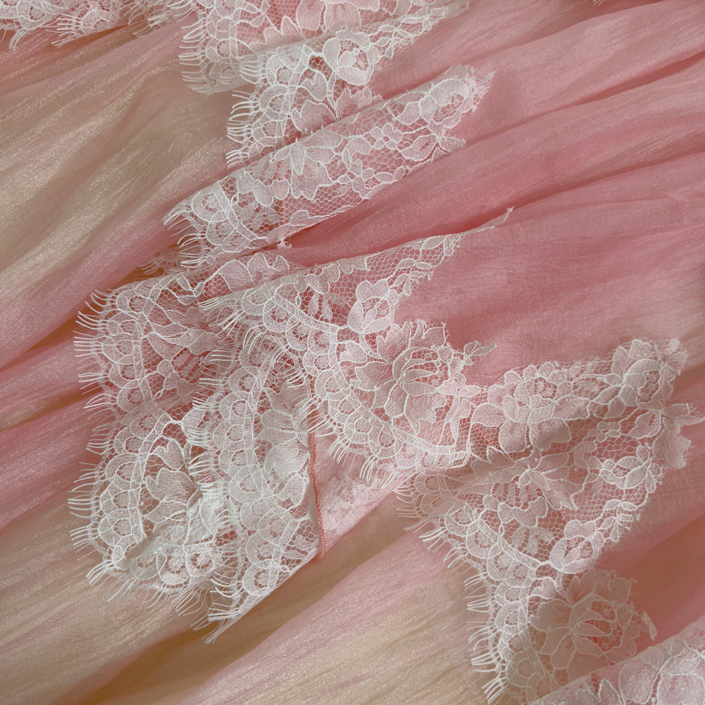 Romantic Pink-White Gradient Lace Dress69698