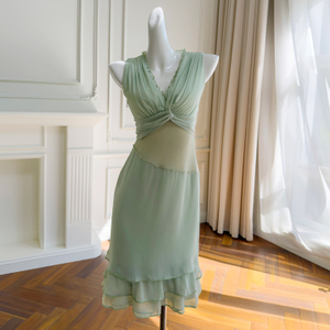 Light Mint Green Waist-Cinching Sleeveless Dress69767