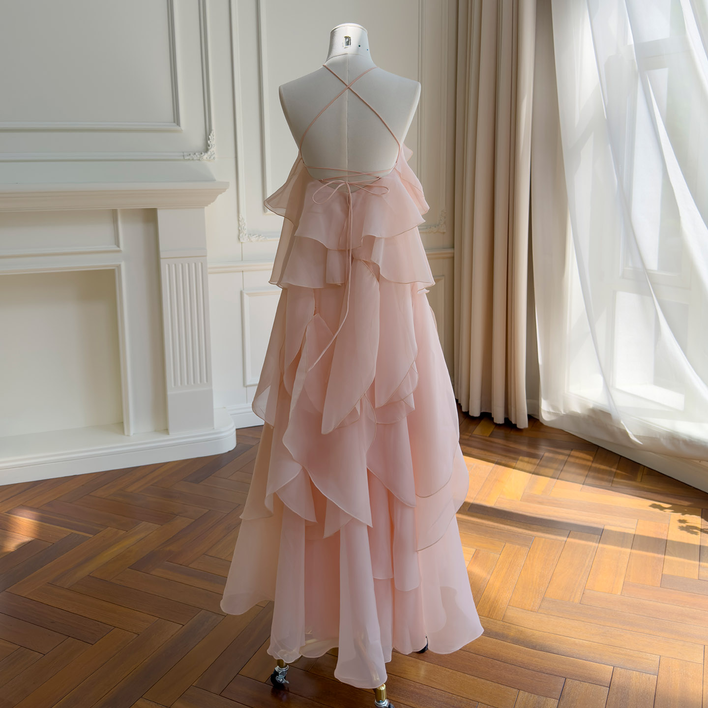 Blush Pink Halter Neck Maxi Dress with 3D Floral69739