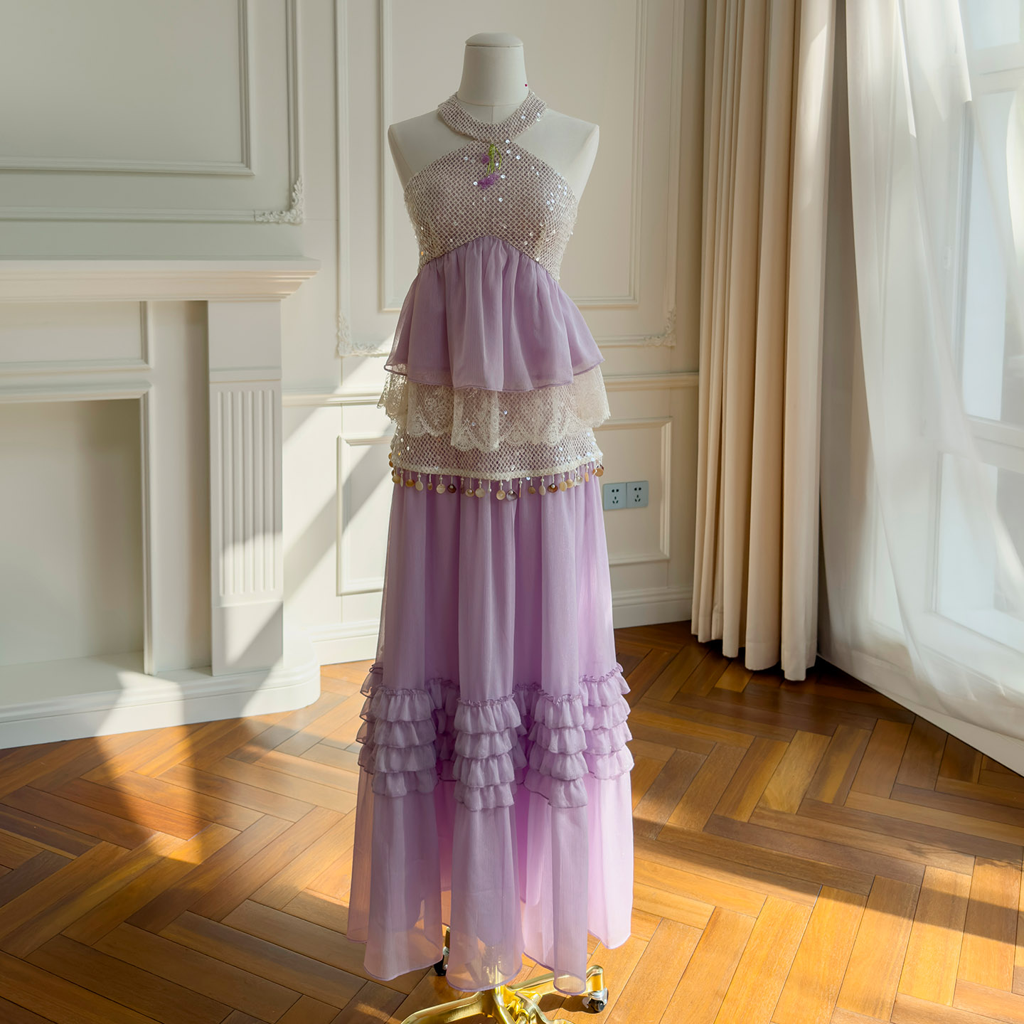 Lavender Halter Tulle Tiered Maxi Dress51445+71531