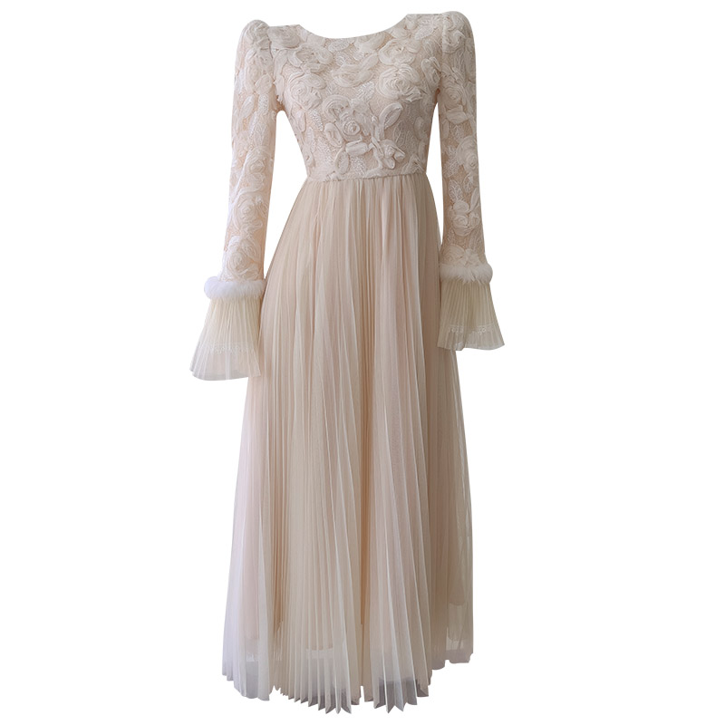 Apricot Beige Gentle Lace & Tulle Dress69099