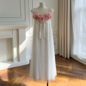 White Tulle Dress with 3D Pink Rose Appliqués69714