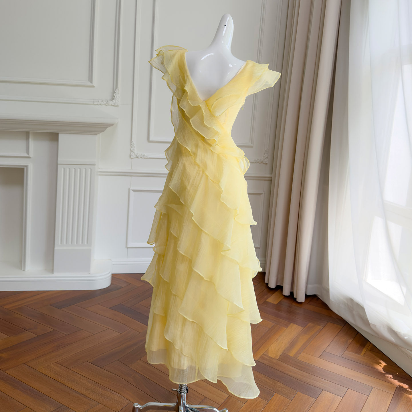 Bright & Gentle Pale Yellow Ruffled Tiered Dress69777