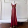 Vintage Luxe Burgundy Satin Evening Gown69525