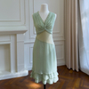 Light Mint Green Waist-Cinching Sleeveless Dress69767