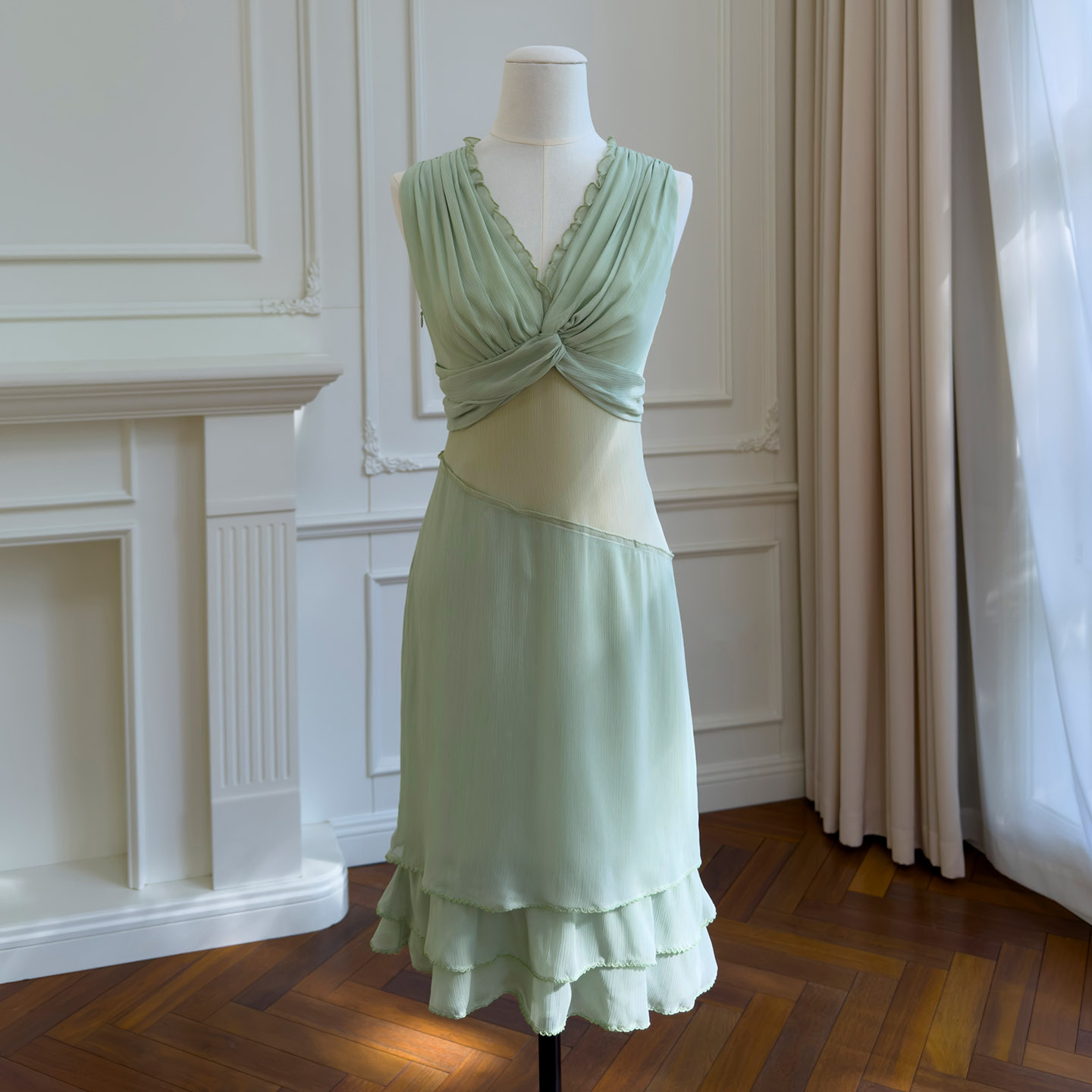 Light Mint Green Waist-Cinching Sleeveless Dress69767