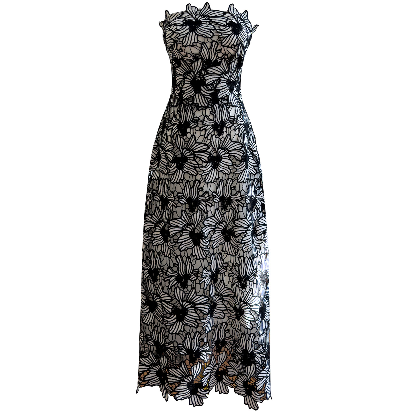 Elegant & Cool Black-and-White Lace Strapless Dress69735