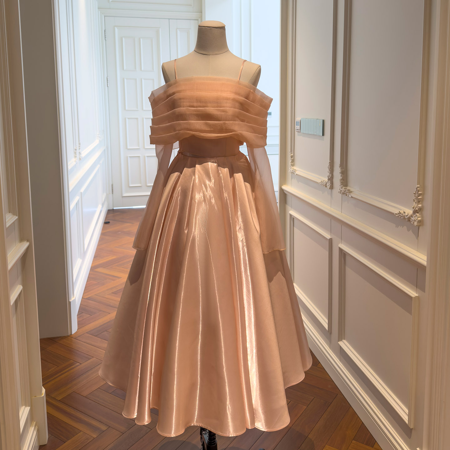 Peach Off-Shoulder A-Line Dress with Sheen Tulle71510+69319