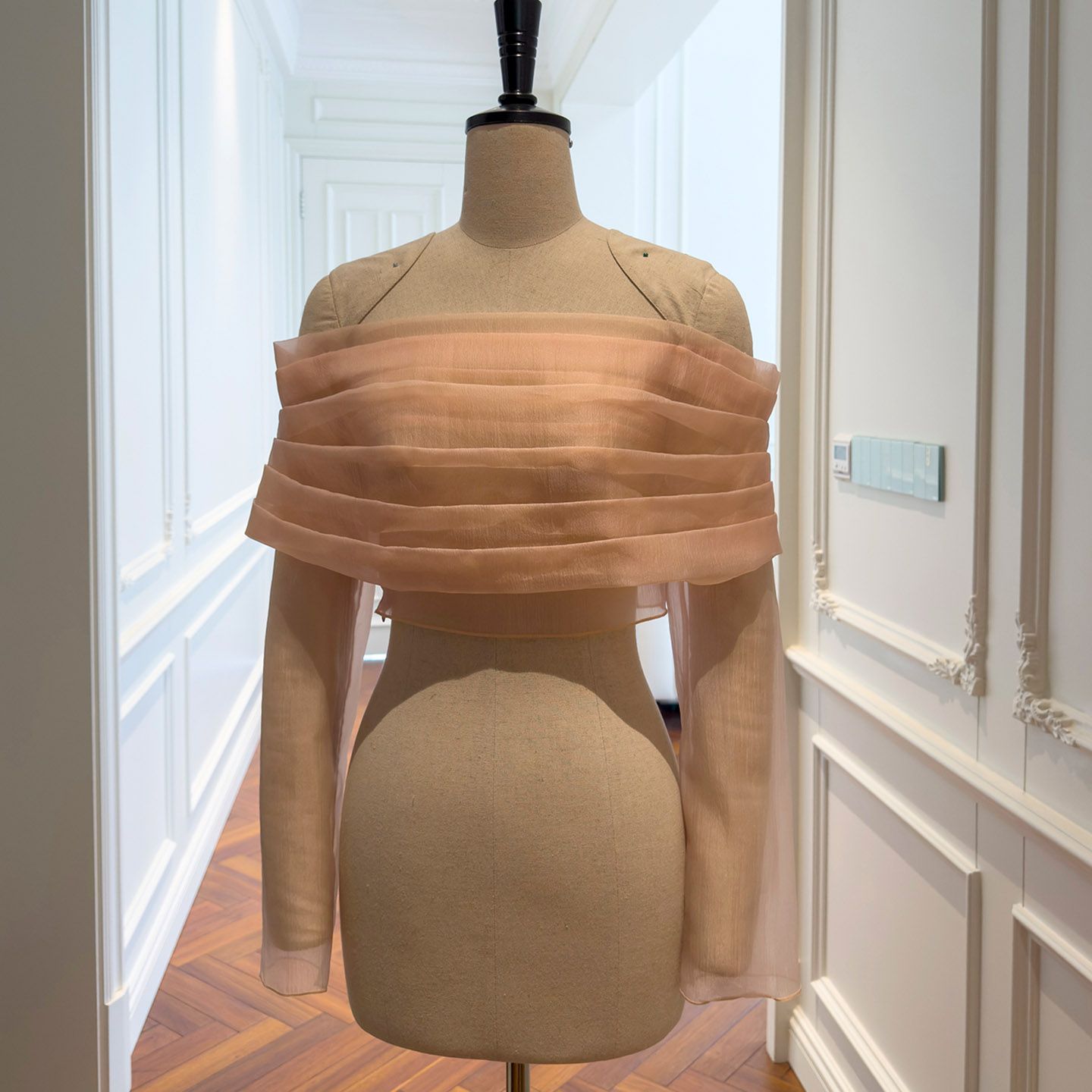 Peach Off-Shoulder A-Line Dress with Sheen Tulle71510+69319