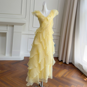 Bright & Gentle Pale Yellow Ruffled Tiered Dress69777