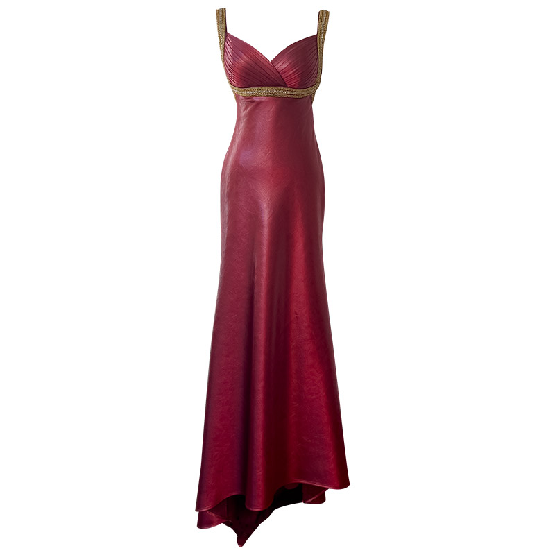 Vintage Luxe Burgundy Satin Evening Gown69525