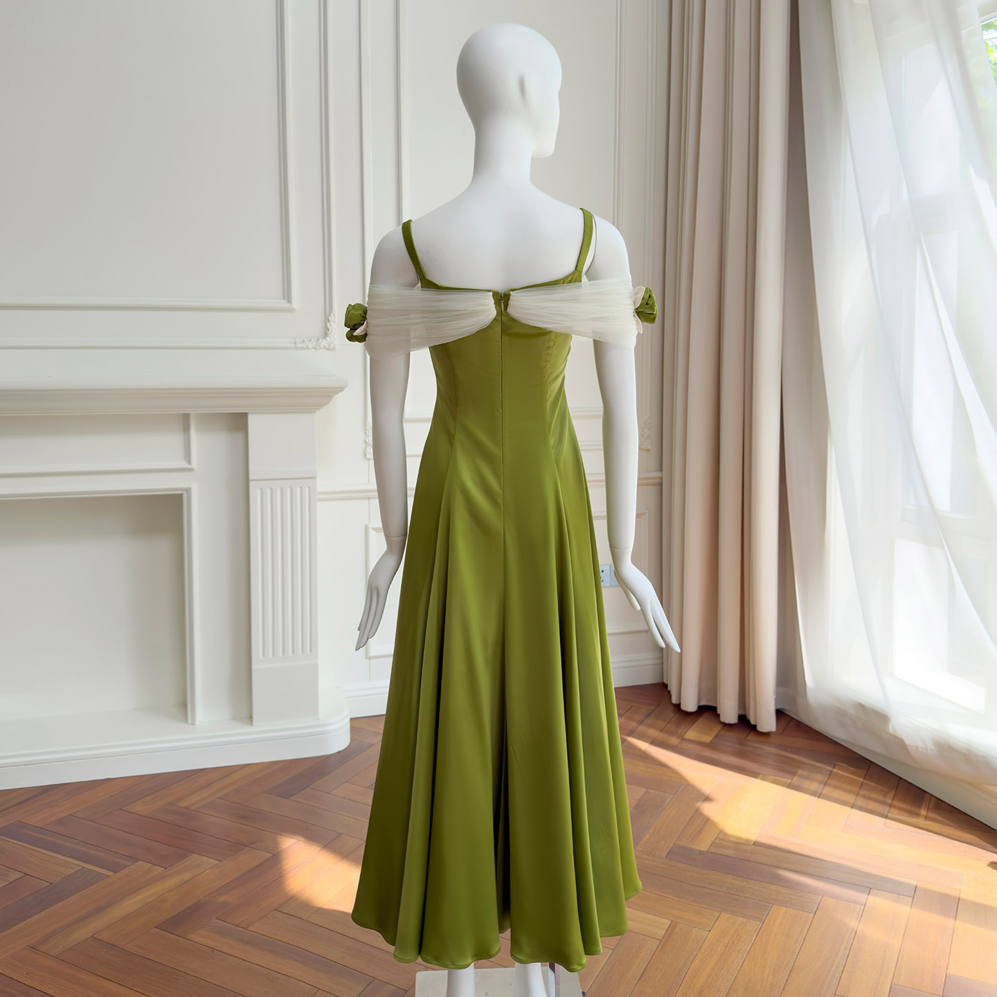 Vintage camisole off-shoulder maxi dress69683