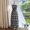 Elegant & Cool Black-and-White Lace Strapless Dress69735