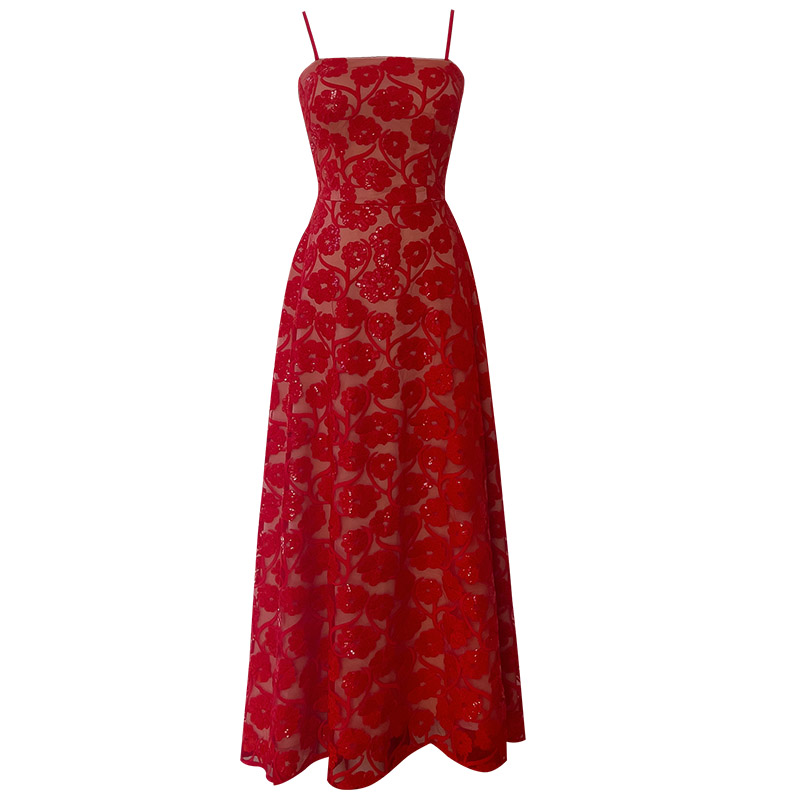 Vibrant Vintage Red Rose Lace Dress69523